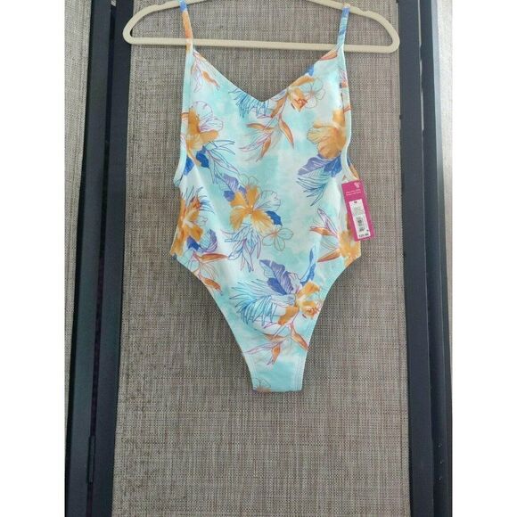 Xhilaration Girls Aqua Floral One‎ Piece Swimsuit Size Medium - Picture 2 of 9